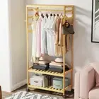 Wooden Rolling Clothes Rack Rail Scarf Cart Hanging Garment Coat Stand with Hook