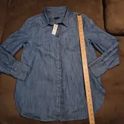 NWT TALBOTS DENIM BUTTON UP SHIRT LONG SLEEVE BLUE XS
