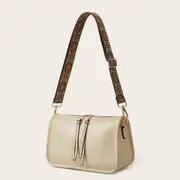Stylish Shoulder Bag With Wide Strap Women PU Leather Crossbody Handbag