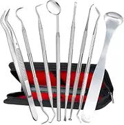 Dental Tools,Fomatrade 8 PACK Stainless Steel Dental Pick Oral Care Kit,Stainless Steel Dental Hygiene Kit Set, Tooth Scraper Plaque Tartar Dental Scaler Tweezers Mouth Mirror for Personal, Pet Oral