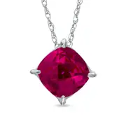 8.0mm Cushion-Cut Lab-Created Ruby Pendant in Sterling Silver