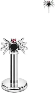 [FANSING] Spider Threadless Push Pin Labret Studs 316L Surgical Steel Halloween Piercing Jewelry 20g to 16g / 5mm to 10mm