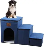 Dog Steps with Storage for Sofa and Bed - Multifunctional Pet Stairs for Small Dogs with Sleep Cubby & Cat Ramp, Dog Ramp for Couch Access, Pet Steps for Cats & Older Dogs (Navy)