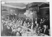 Banquet to Admiral Winterhalter in Japan,men in uniform,elaborate dining table