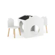Costway Kids Table &Chair Set 3PCS Wooden Children Furniture Set w/Chalkboards Gift Boys & Girls White