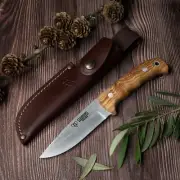 CUDEMAN 147-L OLIVE WOOD FIXED BLADE KNIFE WITH LEATHER SHEATH made in Spain