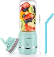 [iOCSmart] Portable Personal Blender, USB Rechargeable Wireless Electric Juicer Blender for Fruits Smoothie Milk Shakes Baby Food with Cup Lid, Silicone Straw, High Borosilicate Glass, 4000mAh High Capacity Batteries (Blue)