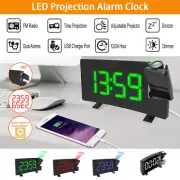 LED Digital Projection Snooze Alarm Clock Electronic USB FM Radio Time Projector
