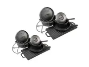 2 x Kings Cast Iron Cooking Set Dutch Oven Skillet Griddle Saucepan Trivet & Lifter