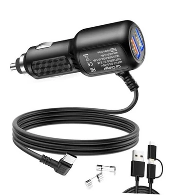 Dash Cam Charger USB C,Type C Dash Cam Power Cord,Dual USB Fast Charger, 6.56ft
