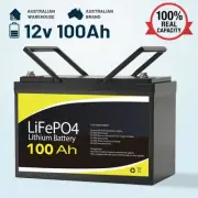 12V 100Ah Lithium Battery LiFePO4 Iron Phosphate Rechargeable Camping RV Solar