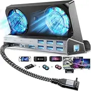YCE 14-in-1 Docking Station for Valve Steam Deck/OLED/ROG Ally/Legion go/MSI Claw Type C Docking Station with Two Cooling Fans, HD2.0/4K @ 60Hz, DP1.2, VGA, 1000M Gigabit Ethernet, 6 USBA, PD 100W
