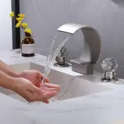 High Arc Waterfall 8 In Bathroom Faucet + Crystal Handles CLEARANCE