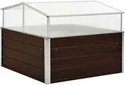 vidaXL Spacious Square Greenhouse in Brown, Constructed with Galvanised Steel and PC Board, Safe Edge Fold Design, Ideal for Gardens, Patios, & Balconies