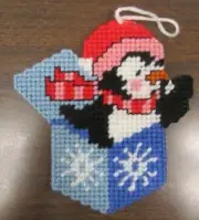 Handmade Plastic Canvas Needlepoint Large Ornament Penguin #1
