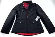 NEW $119 TOMMY HILFIGER Women's Jacket Size S Black Logo DIAMOND Quilted Mock