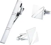 [VKEID] Men's Tie Clip Cufflinks Set Silver Square Brushed Metal Tie Clip Cufflinks Set Men's Cufflinks Set
