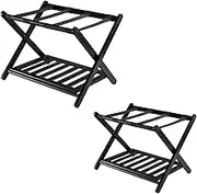 Suitcase Stand for Guest Room - Assembled Luggage Rack with Shelf, Strong Version Folding Hard Bamboo Wood Luggage Holder Suitcase Rack, for Bedroom, Hotel