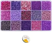 Mix 15 Color Glass Seed Beads .Glass Bugle,Beads Loose Kit for Jewelry Making,DIY Craft Beading, (Purple)