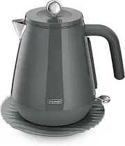 [De'Longhi] Eclettica Kettle KBY2001G, Classic Style Electric Kettle with Anti Scale Filter, 360° Swivel Base, Cord Storage, Stainless Steel, 1.7 Liters, 2000W, Grey