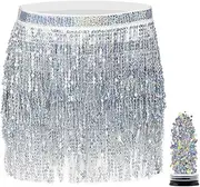 [Funcredible] Mini Skirt - Sequin Sparkly Skirt - Hula Skirt - Holographic Tassel Skirts