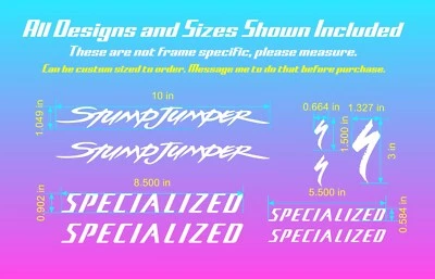 Specialized Stumpjumper Classic Vintage Bike Frame Decal Set V4. Lots of colors!