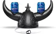 BLKSMITH Viking Beer Helmet Drinking Party Hat Fits 16-24" Head 2 12oz Cans Blac