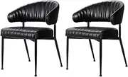 Artiss Dining Chairs Set of 2, PU Leather Kitchen Chairs with Metal Legs, Upholstered Nursing Seats Reading Seating, Home Furniture for Living Room Bedroom Cafe Office, Black in 47cm Seat Height