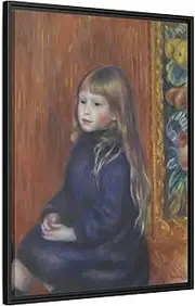 Seated Child in Blue Dress Renoir Canvas Print - Framed Wall Art 24x32inch 60x80cm (Vertical) / Black / 1.25inch 3.175cm