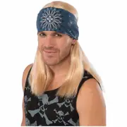 Rock Star Bret Glam Country Rock Blonde Men Costume Wig & Bandana
