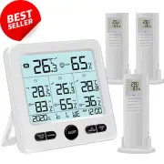 Indoor Outdoor Digital Thermometer Hygrometer with 3 Wireless Sensors, LCD
