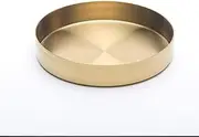 Gold Tray Round Serving Platter - Metal Decorative Plate for Bar Club Lounge Coffee Table Centerpieces Perfume Vanity Jewelry Display Cosmetic Storage Counter Bathroom Organizer (8" W x 3/4" H)