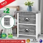 Bedside Tables Drawers x2 Vintage Unit Side Table Cabinet Nightstand Grey