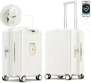 [ROAMING] Expandable multi-function suitcase with cup holder USB charging port, white, Expandable Checked-Medium 24-Inch, Hard Sided Luggage With Spinner Wheels