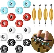 20 Pieces Fingerboard Tool Set With Bearing Wheels, 4 Screwdrivers and Nut Driver Compatible With Most Trucks (White, Black, Red, Light Blue)