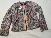 Catherine Malandrino Jacket Women Small Tapestry Moto Metal Studs Open NEW
