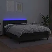 Bed Furniture Box Spring Bed with Mattress&LED Black 153x203 cm Queen Size Faux Leather