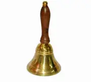 7" Antique Solid Brass Hand Bell School Bell Call Service Bell with Wood Handle