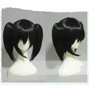 Black Short Clip Ponytail Cosplay Straight Bangs Wigs Hair +2 Ponytail