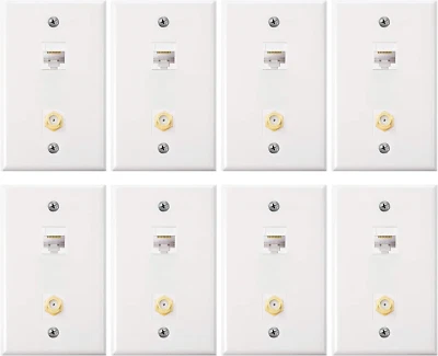 8 Pack Cat 6 Ethernet Wall Plates, Cat 6 Coax Wall Plate with Ethernet Port and