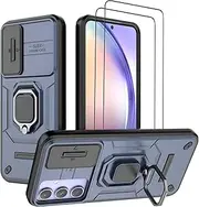 [DERHAN] Case for Samsung Galaxy A54 5G, Armour Case with Protective Film [Pack of 2] + Slide Camera [Camera Protection], Protective Case, Shockproof Mobile Phone Case with Ring Stand - Blue