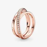 *BRAND NEW* Pandora 14k Gold Plated Crossover Pavé Triple Band Ring 189057C01