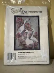 Vintage 1991 Golden Bee 5 X 7” Needlepoint Kit GEESE & FLOWERS