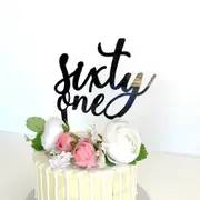 Acrylic Black 'sixty one' Birthday Cake Topper