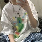 Short-Sleeve Oversized Print Tee White - L