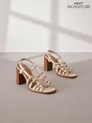 Bone Signature Premium Leather Square Toe Cage Slingback Block Heel Sandals (AL5350) | $141
