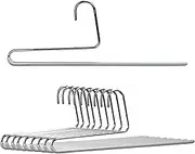 Mawa by Reston Lloyd Reverse Hook Trouser Series Non-Slip Space-Saving Clothes Hanger with Single Rod for Pants, Style KH/35U, Set of 10, Silver