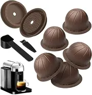 5PCS Reusable Coffee Vertuo Pods, Refillable Coffee Capsule,Compatible with Nespresso Vertuo Coffee Machine, with 2 Pcs Reusable Coffee Capsule Lid, Spoon and Brush (Brown-150ML)