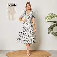 在飛比找蝦皮商城優惠-Lovito 女式波西米亞花卉裹身荷葉邊連身裙 LBL084