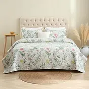MERRY HOME King Bedspread Set, 3-Piece King Size Quilt Sets with 2 Pillow Shams Boho Reversible Soft and Lightweight Queen Quilt Bedding Bedspread Coverlet Set Watercolor Green